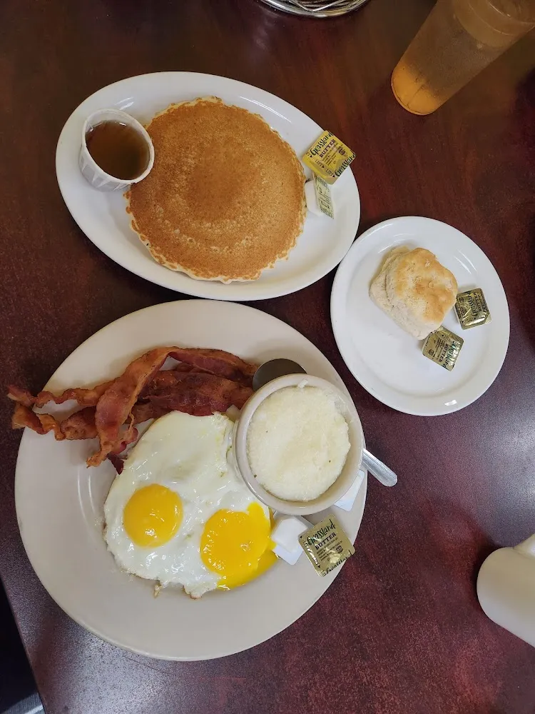2 Egg with Bacon and Pancakes Plus a Biscuit